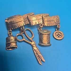 Goldtone Vintage Sewing Theme Brooch